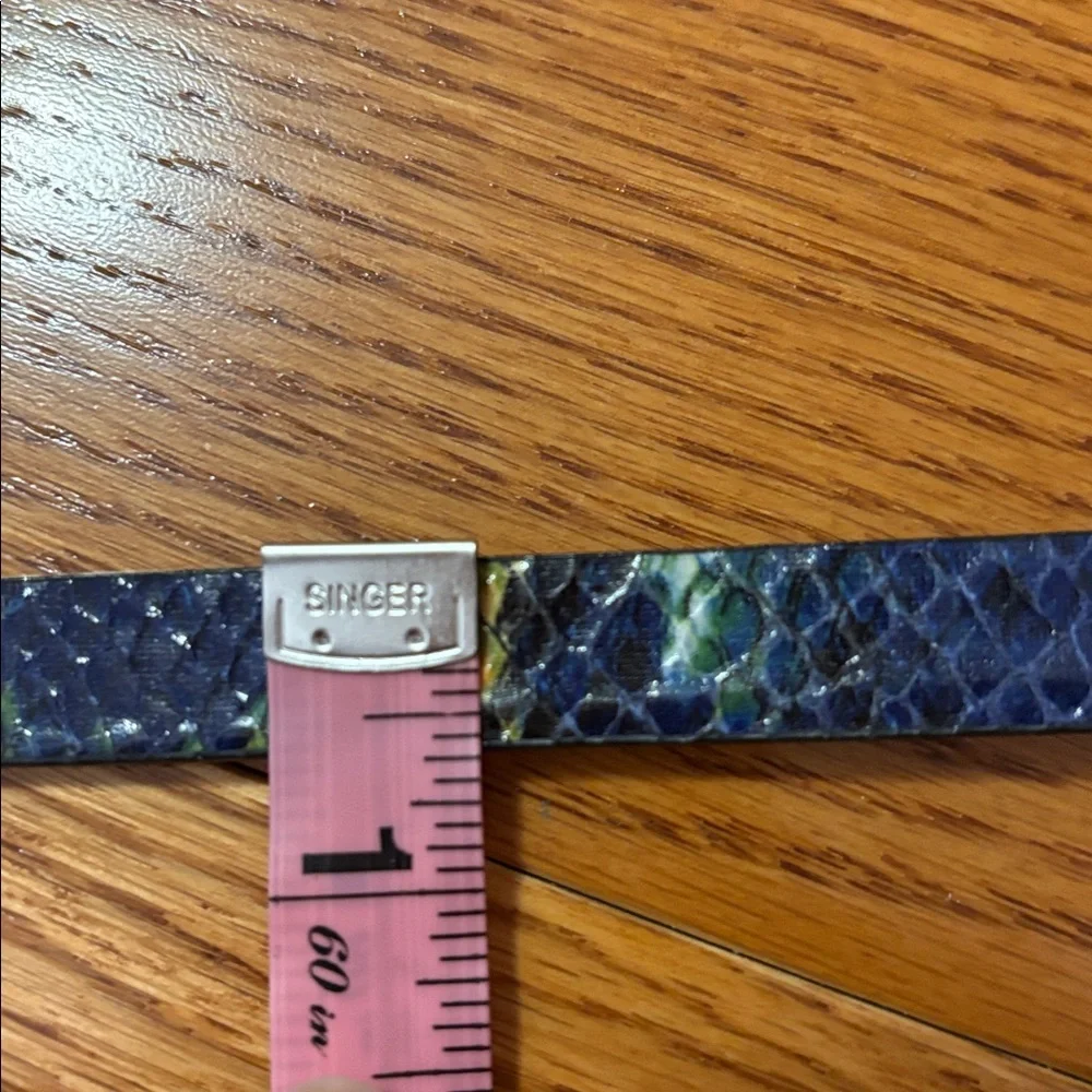 Joe Fresh Snake Print Belt Small Blue Green Yellow Vegan Leather Classic Thin